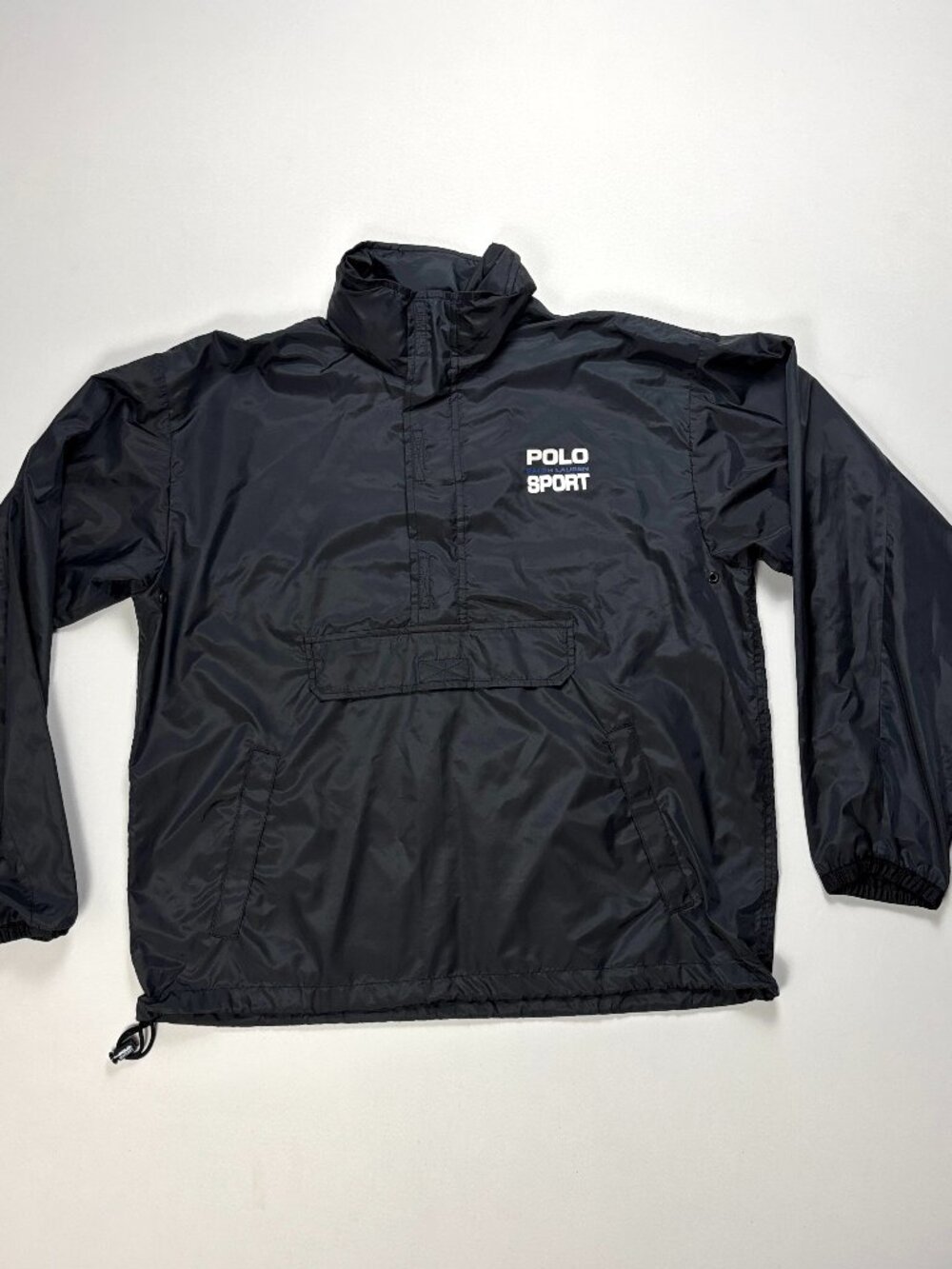 Vintage Polo Sport Ralph Lauren Mens 1/2 Zip Windbreaker Jacket Black Sz L Hood